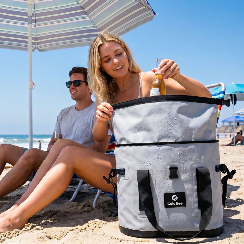Soft Cooler Bag, Roll-Top Leak-Proof TPU, 5 Freezer Packs, Camping