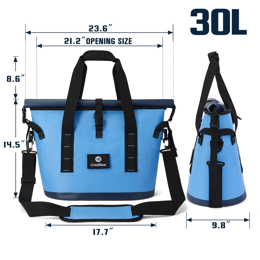 Soft Cooler Bag, Roll-Top Leak-Proof TPU, 5 Freezer Packs, Camping