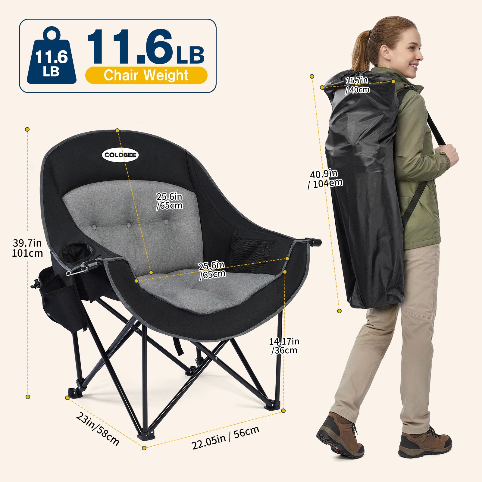 Oversized Camping Chairs, Heavy Duty Padded, Thick Headrest