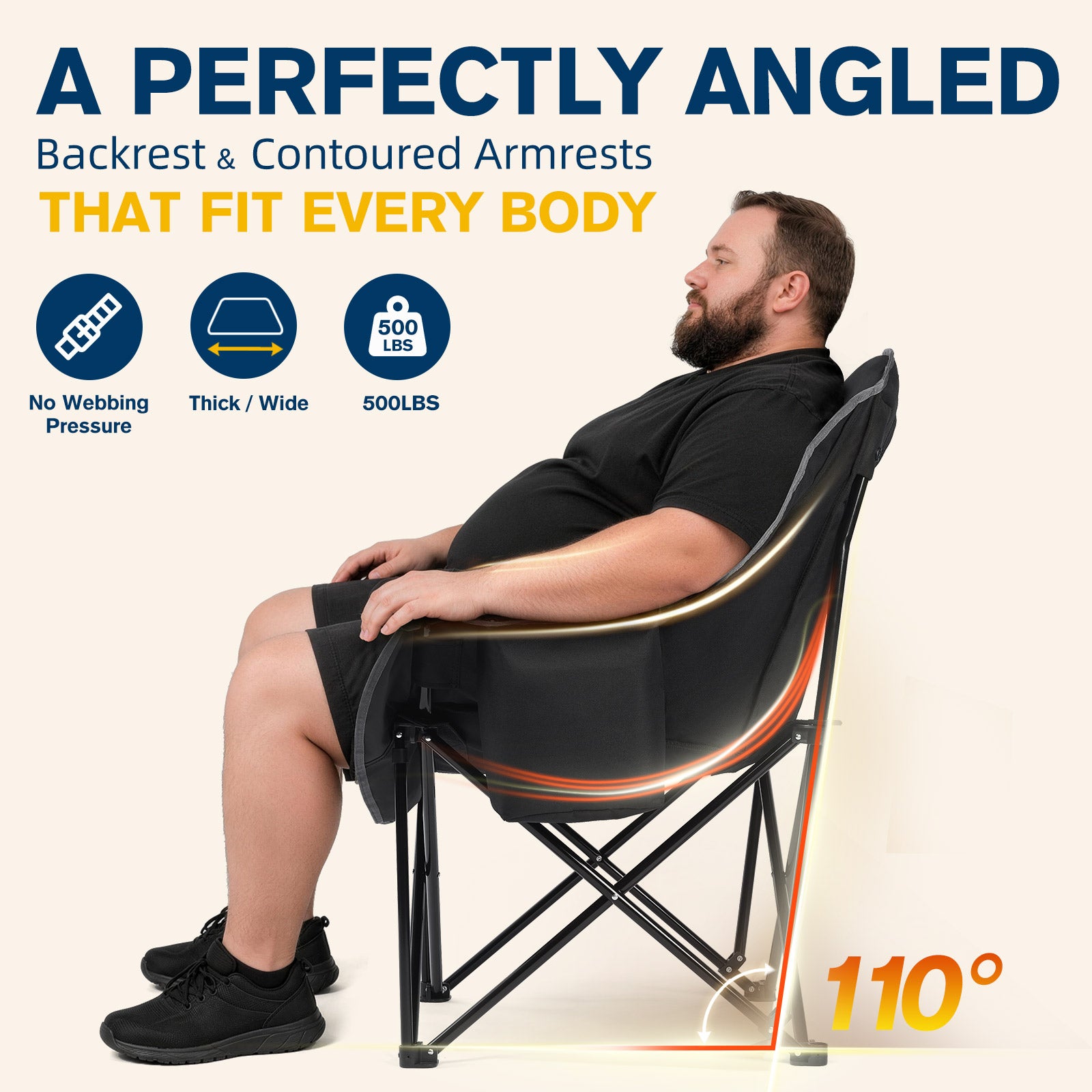 Oversized Camping Chairs, Heavy Duty Padded, Thick Headrest