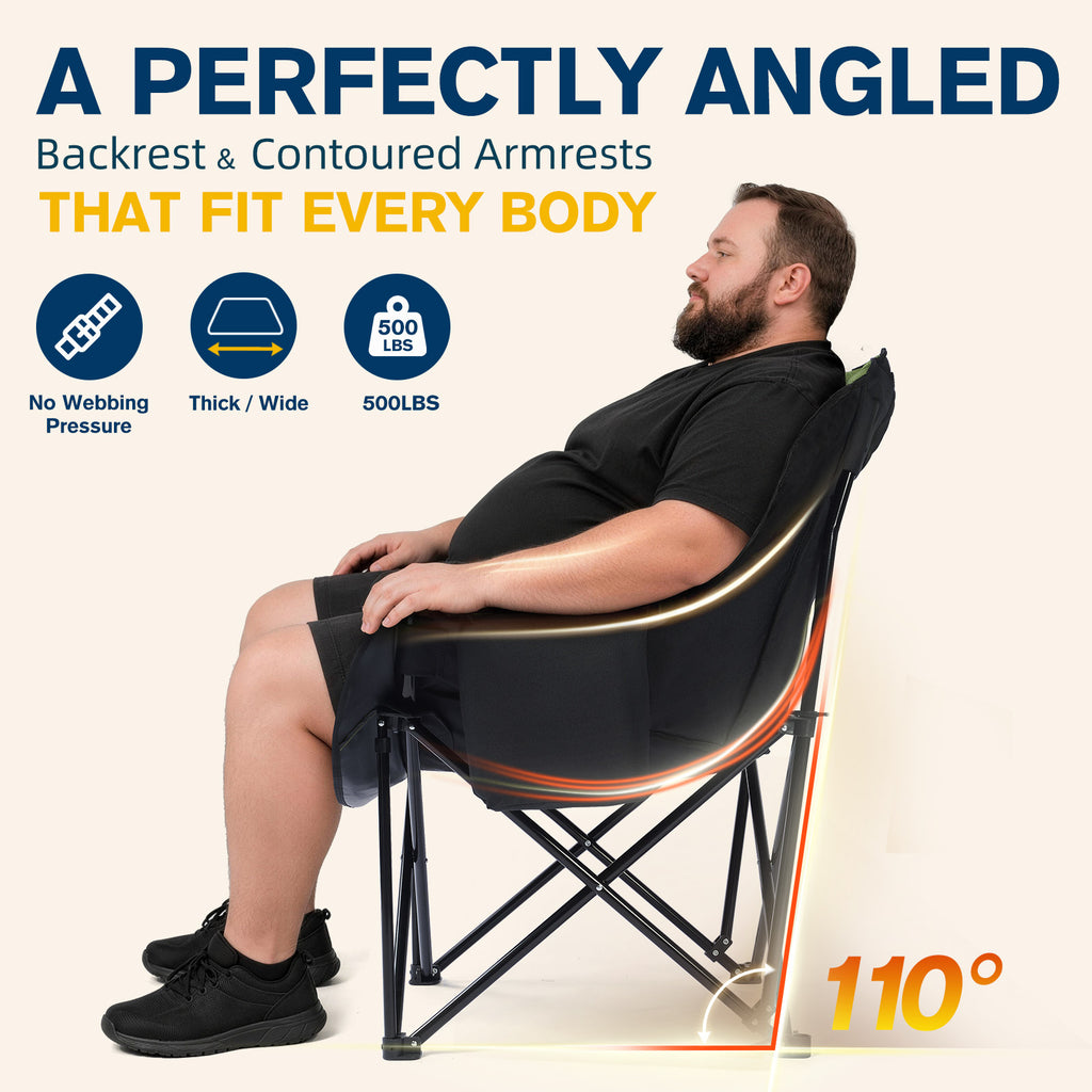 Oversized Camping Chairs, Heavy Duty Padded, Thick Headrest