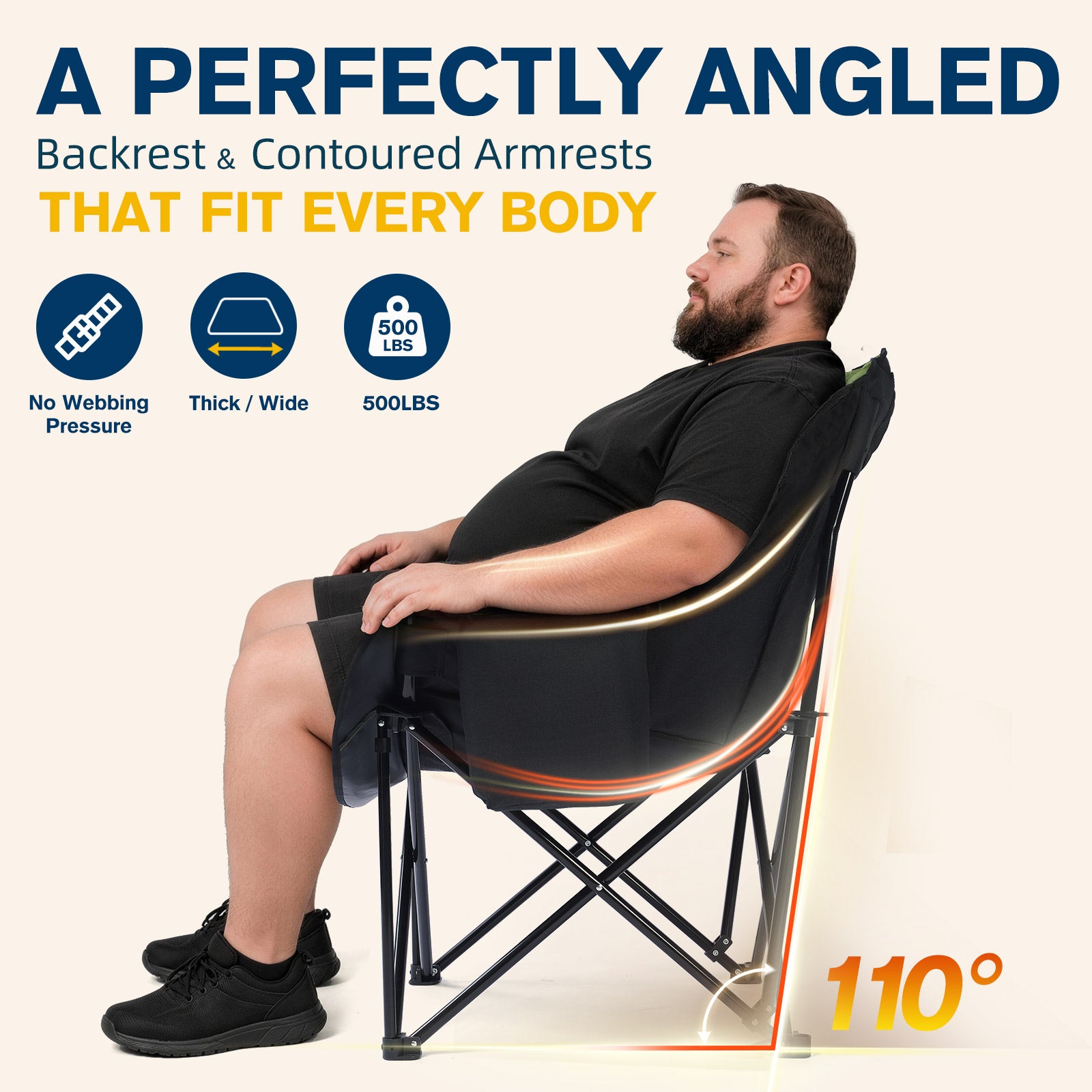 Oversized Camping Chairs, Heavy Duty Padded, Thick Headrest