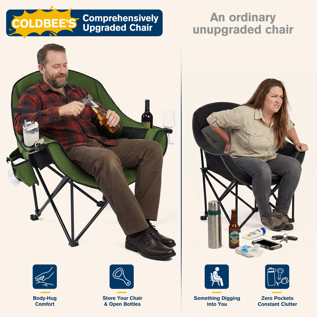 Oversized Camping Chairs, Heavy Duty Padded, Thick Headrest