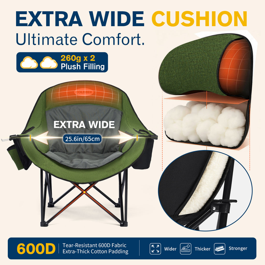 Oversized Camping Chairs, Heavy Duty Padded, Thick Headrest