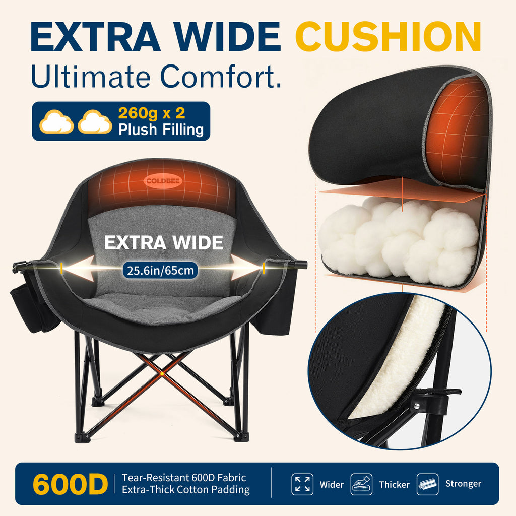 Oversized Camping Chairs, Heavy Duty Padded, Thick Headrest
